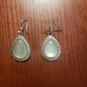 Elegant Silver and Green Teardrop Earrings